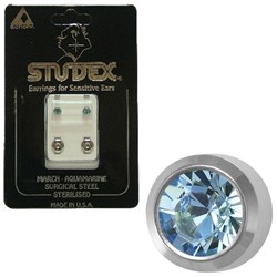 STUDEX Birthstone studs - reg bezel s/s - march / aquamarine